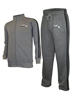 Mens Athletic Full Zip Fleece Tracksuit Jogging Sweatsuit Activewear