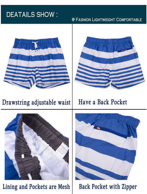 LELINTA Mens Swim Trunks Board Shorts Bathing Suits Elastic Waist Drawstring,Blue