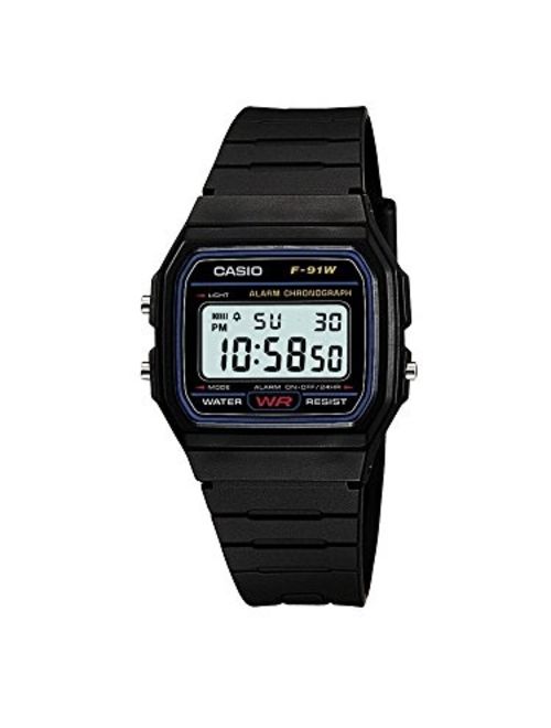 casio casual black resin digital watch f91w