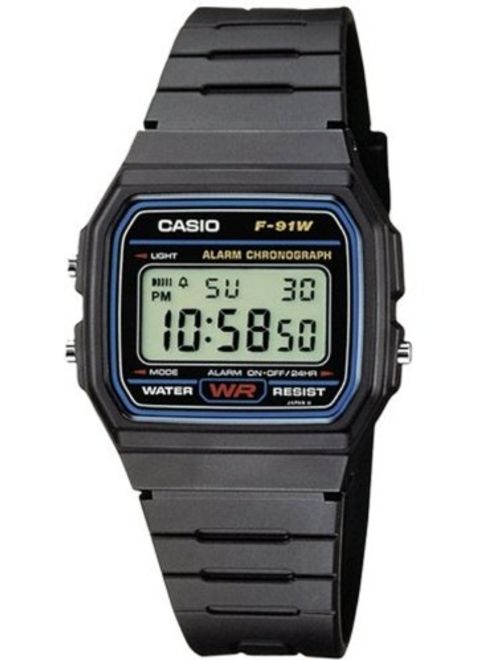 casio casual black resin digital watch f91w