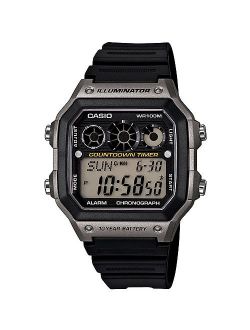 Men's Classic Digital Watch with Black Resin Strap with Grey Accents
