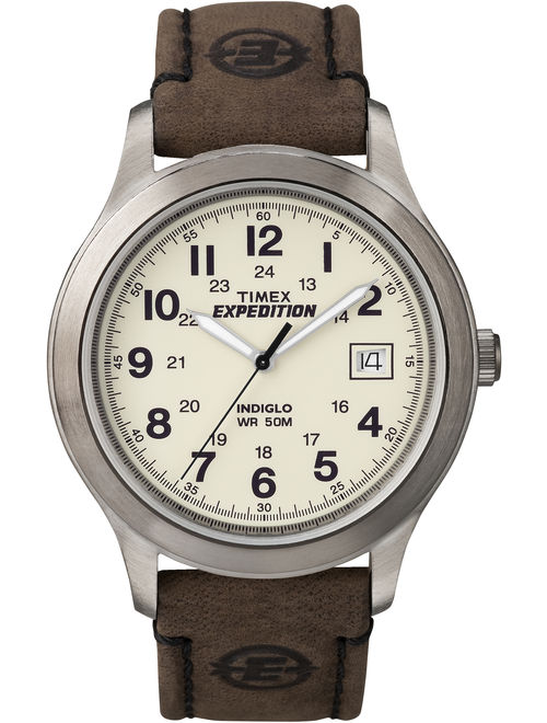 Timex Mens Expedition Metal Field Watch, Brown Leather Strap