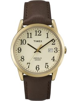 Men's Easy Reader Gold-Tone Watch, Brown Leather Strap