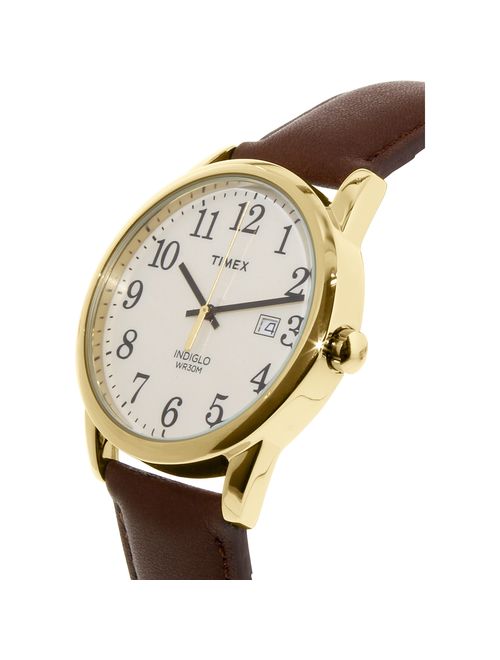 Timex Men's Easy Reader Gold-Tone Watch, Brown Leather Strap