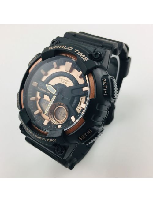 Casio Men's AEQ110W-1A3V World Time Telememo 30 Watch, Black Resin Strap