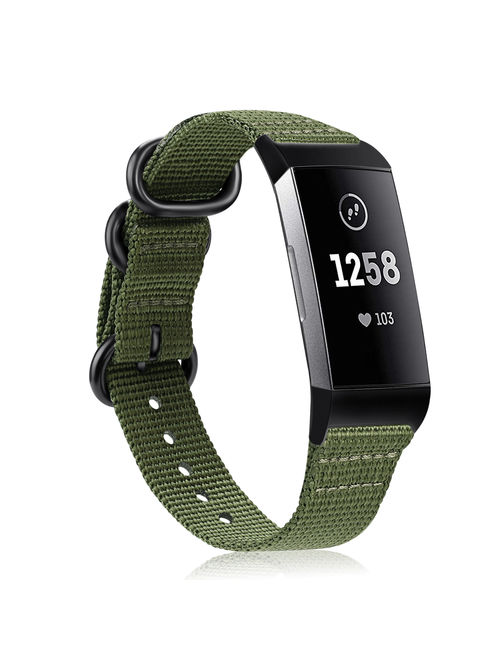 Fintie Bands for Fitbit Charge 3 SE Fitness Activity Tracker, Soft Woven Nylon Sports Band Replacement Strap Olive