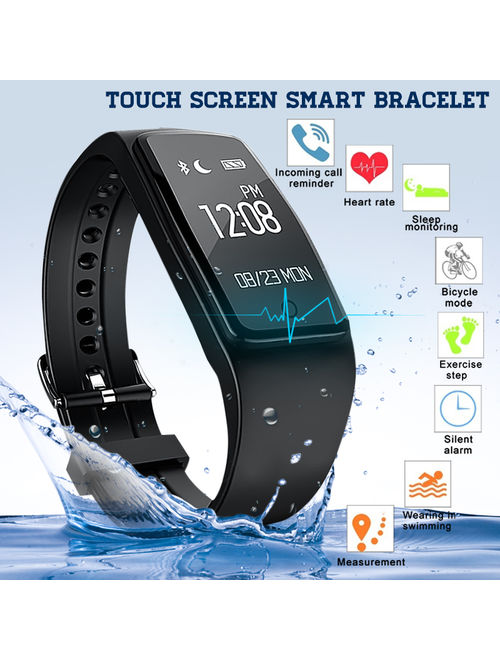 OLED Touch Screen Waterproof bluetooth Sports Fitness Tracker Bracelet Smart Wrist Watch Band for iPhone & Android, Support multi-language, Heart Rate, Sleep Monitoring