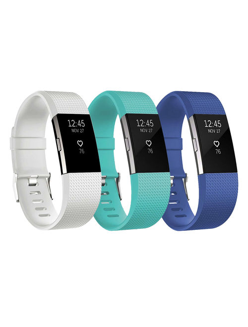 EEEKit For Fitbit Charge 2 Bands, 3-Pack Adjustable Replacement Soft Silicone Sport Strap Wristband Accessories for Fitbit Charge 2 Fitness