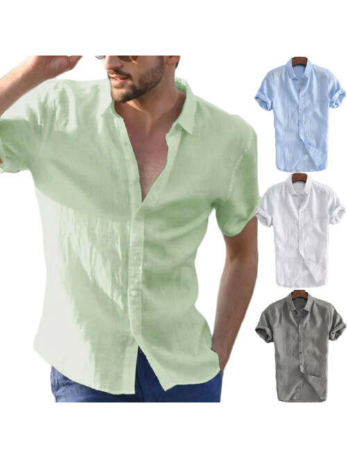 Fashion Men's Summer Casual Dress Shirt Mens Short Sleeve Shirts Tops Blouse Tee