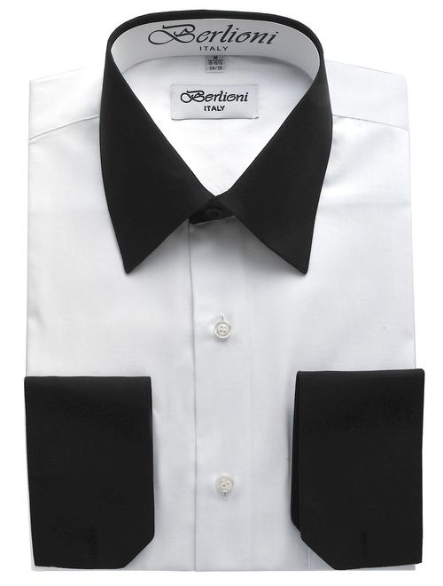 Berlioni Italy White Collar & Cuffs Mens Two Tone Dress Shirt 19 Colors & Sizes