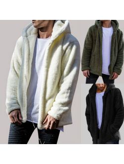 Mens Winter Teddy Bear Pocket Coat Fleece Fur Jackets Warm Outerwear Hoodie