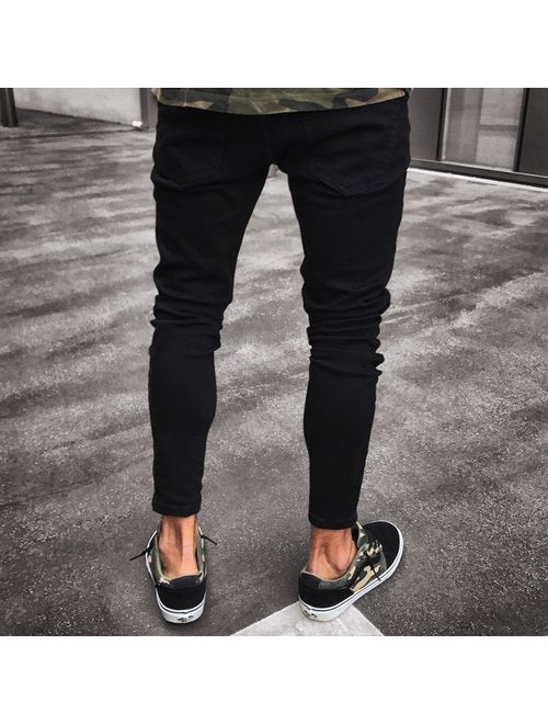 Fashion Mens Ripped Skinny Jeans Destroyed Frayed Slim Fit Denim Pant Zipper