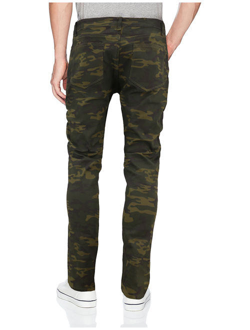 Men's Skinny Fit Distressed Quilted Stretch Fashion Moto Zipper Jeans (Olive Camo, 34x30)