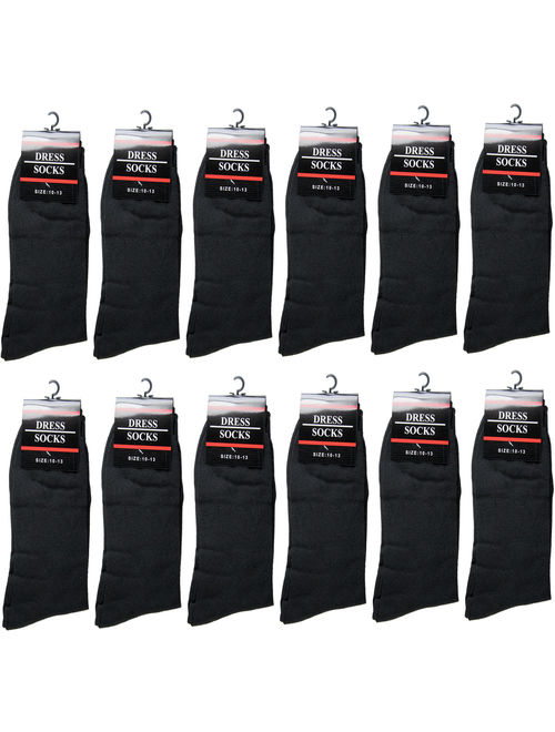 12-Pack Solid Black Color Men Dress Socks Size 10-13