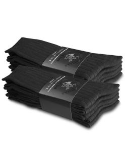 Beverly Hills Polo Club Men's Classic Ribbed Black Business Dress Socks (10 Pairs)