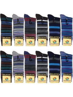 USBingoshop 12 Pairs Men's Striped Fashion Cotton Casual Dress Socks Soft Crew Socks