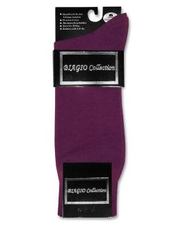 1 Pair of Biagio Solid Dark PURPLE Color Men's COTTON Dress SOCKS