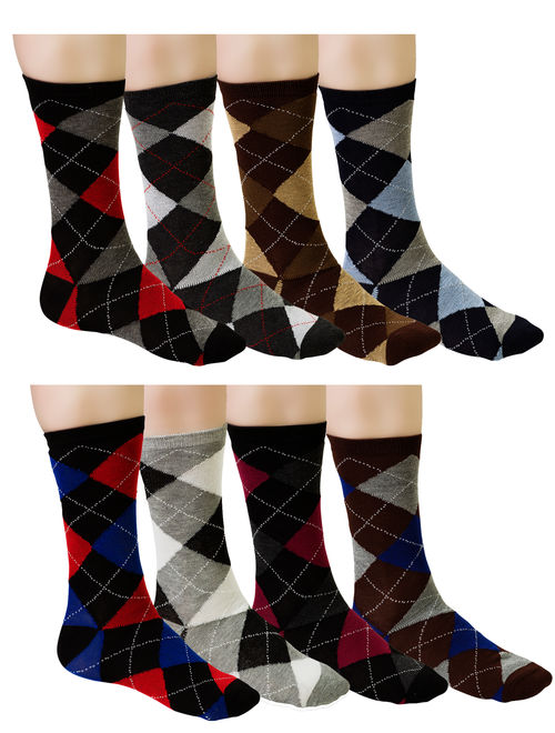 Debra Weitzner Mens Dress Socks With Classic Argyle Patterns - Cotton - Assorted Colors - Crew Length - Pack of 12 Pairs