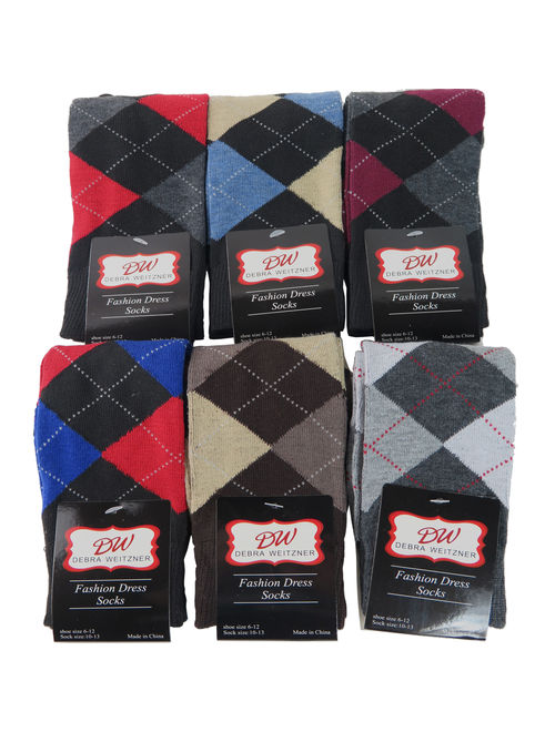 Debra Weitzner Mens Dress Socks With Classic Argyle Patterns - Cotton - Assorted Colors - Crew Length - Pack of 6 Pairs