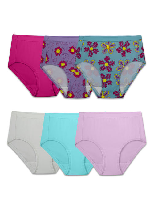 Fruit of the Loom Underwear Microfiber Assorted Brief Panties, 6 Pack (Little Girls & Big Girls)