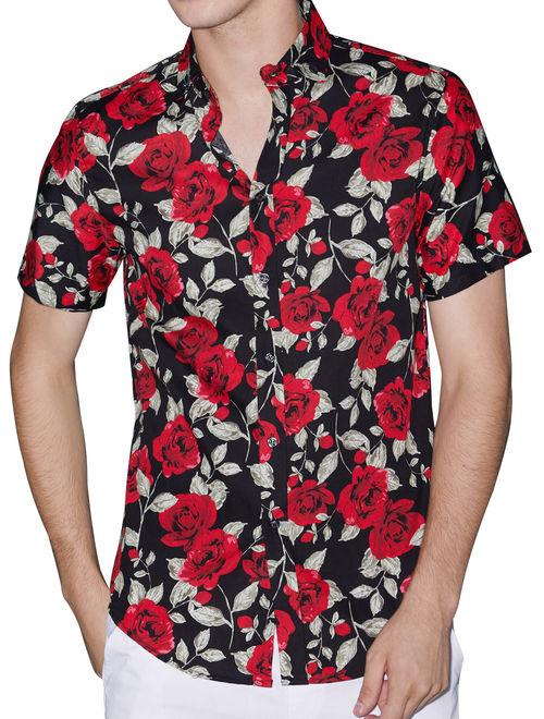 Men's Floral Button Down Short Sleeve Beach Hawaiian Casual Shirt