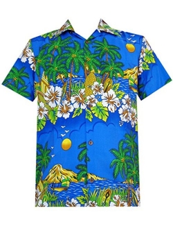 Hawaiian Shirts 44 Mens Floral Scenic Print Beach Aloha Party Camp Red 2XL