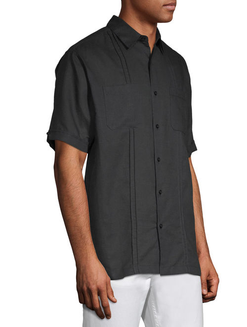 Cafe Luna Men's Short Sleeve Two Pocket Linen Woven Shirt