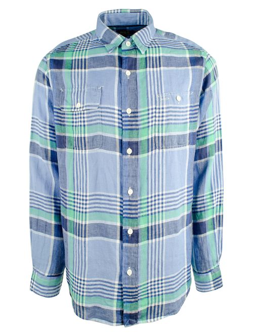 Polo Ralph Lauren Men's 2-Pockets Plaid Linen Long Sleeve Shirt-B-XL