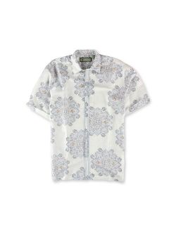 Havanera Mens Patterned Linen-Blend Button Up Shirt brightwhite S