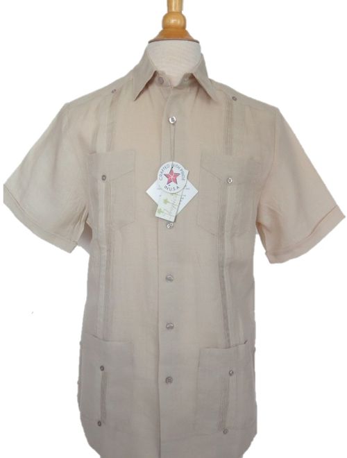 Buy Guayabera Men's Cuban 4 Pocket Shirt Short Sleeve Cool Linen online ...