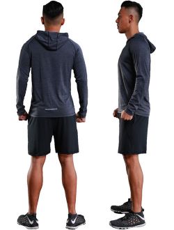 Mens Long Sleeve Lightweight Hoodie Tee Shirt Gym Workout Training Quickly Dry Hoodie Sweatshirt Reflect Light Red Green Grey