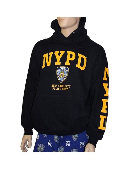 NYPD Hoodie Yellow Sleeve Print Sweatshirt Navy Blue Large