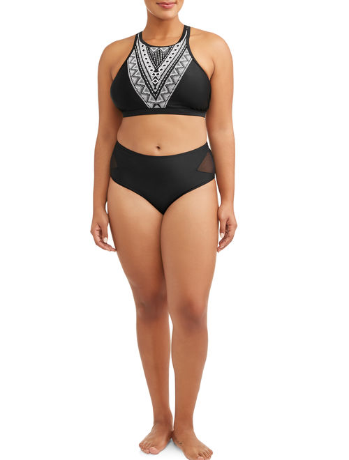 Time and Tru Women's Plus-Size Core High Neck Print Bikini Swimsuit Top