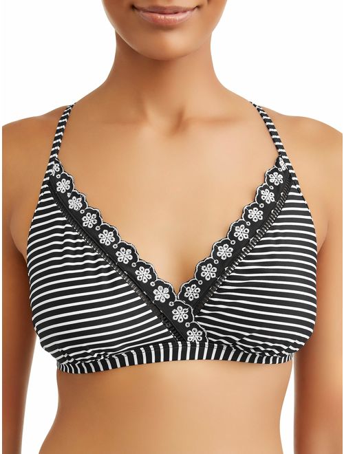 Time and Tru Women's Shadow Striped Swimsuit Top