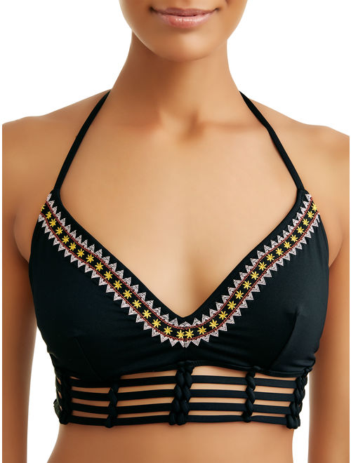 Time and Tru Women's Embroidered Strappy Swimsuit Top