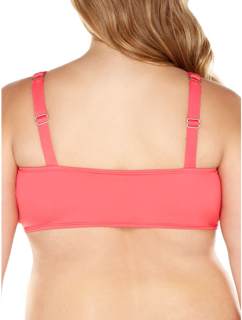 Time and Tru Women's Plus Solid Coral Tie Bralette Swimsuit Top