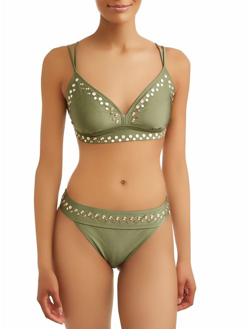 Time and Tru Women's Bayleaf Studded Swimsuit Top