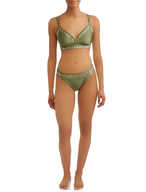 Time and Tru Women's Bayleaf Studded Swimsuit Top