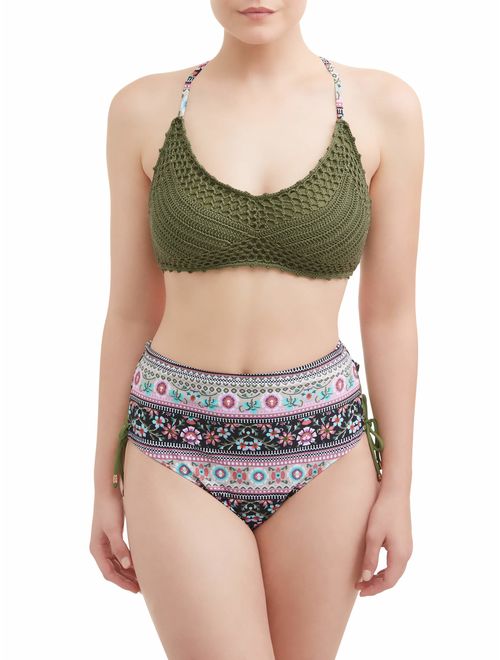 Time and Tru Women's Bohemian Floral Crochet Swimsuit Top