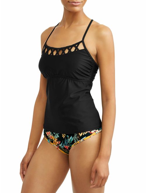 Time and Tru Women's Solid Basket Weave Tankini Top