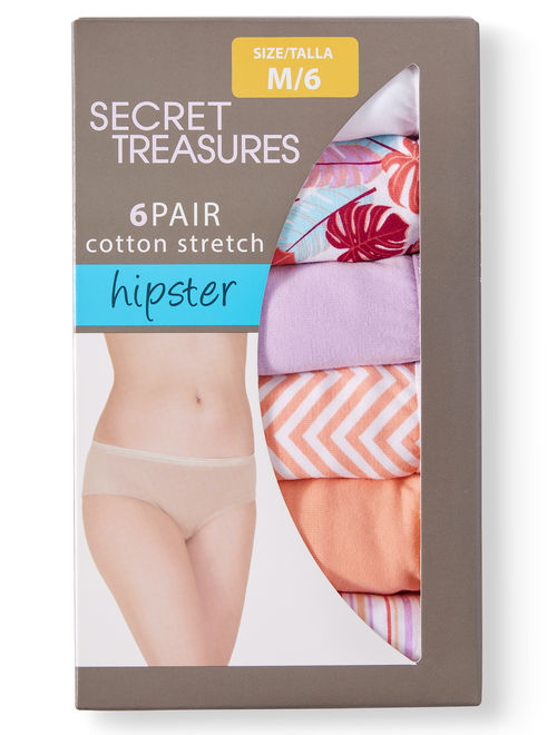 Secret Treasures Ladies Cotton Stretch Hipster Panties - 6 Pack