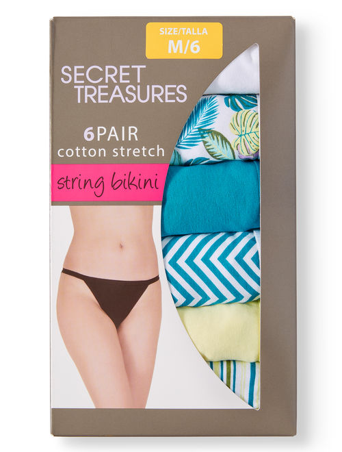 Secret Treasures Ladies' Cotton Stretch String Bikini Panties, 6-Pack