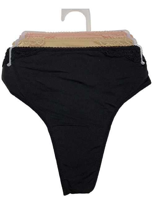 Secret Treasures Women's Microfiber Lace Thong Panties - 3 Pack