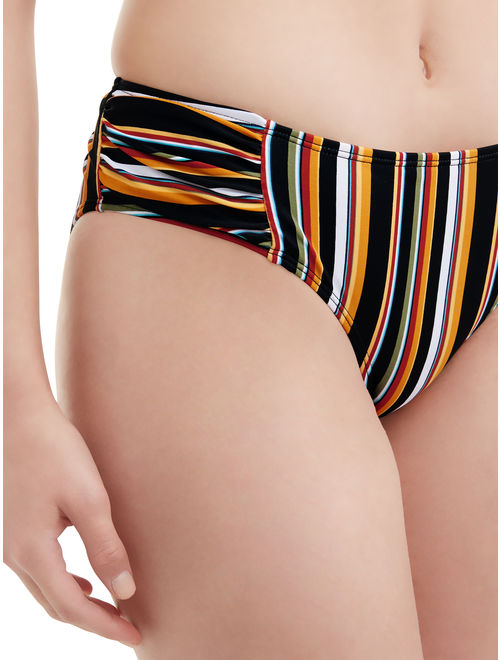Time and Tru Women's Spirit Stripe Ruched Bikini Swimsuit Bottom