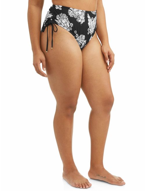 Time and Tru Women's Plus-Size Printed Floral Side Adjustable Swimsuit Bottom