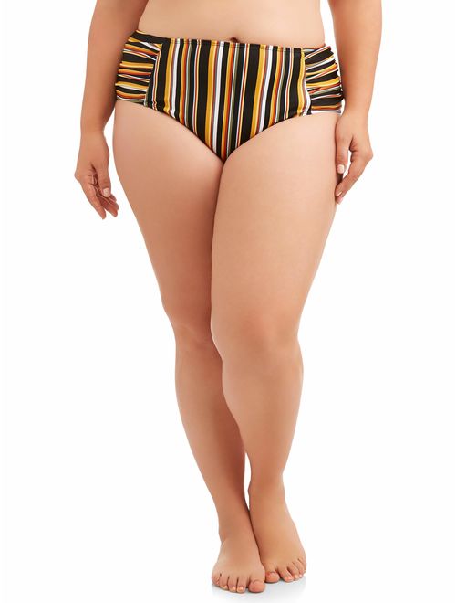 Time and Tru Women's Plus-Size Spirit Stripe Ruched Bikini Swimsuit Bottom