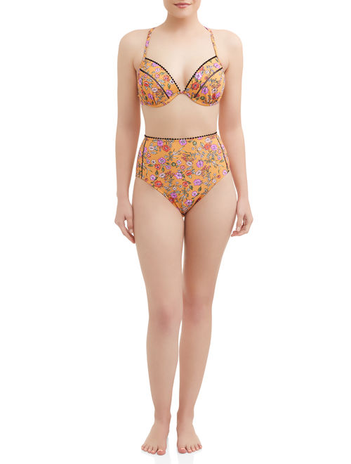 Time and Tru Women's Sunday Floral High Waist Swimsuit Bottom