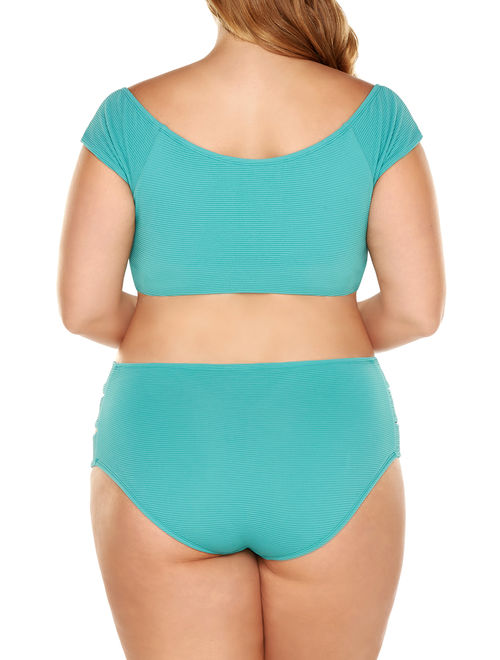 Time and Tru Women's Plus-Size Solid Crinkle High-Waist Swimsuit Bottom