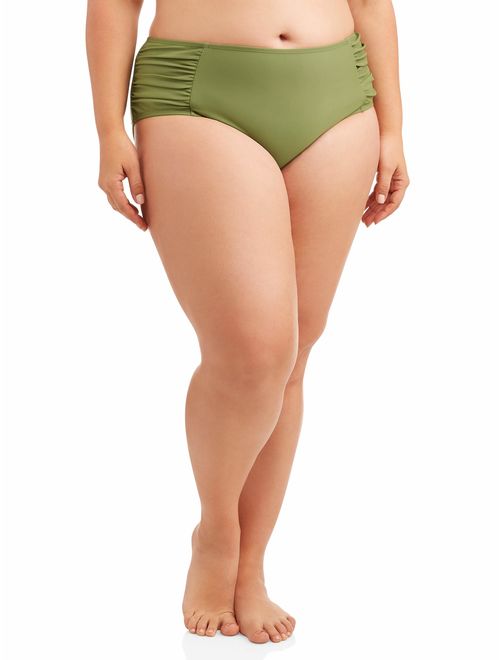 Time and Tru Women's Plus-Size Solid Ruched Side Tie Swimsuit Bottom