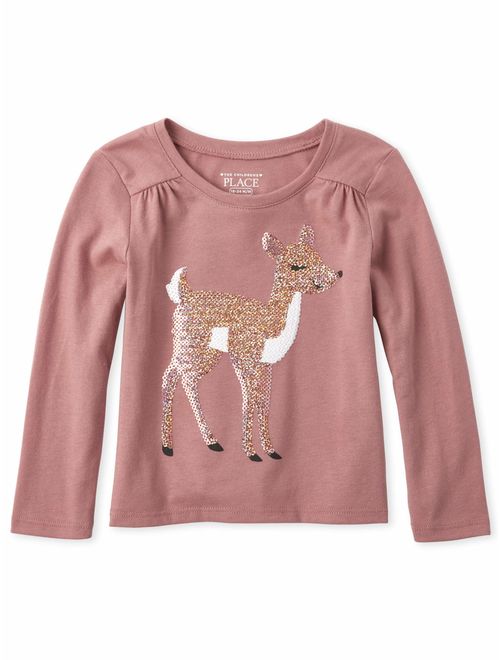 The Children's Place Long Sleeve Graphic Sequin Deer Yoke Tee (Baby Girls & Toddler Girls)